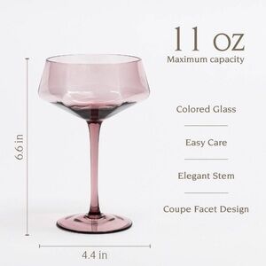 New In Box Over&back 11 fl oz Facet Coupe Glass In Pink Mauve Blown Glass set 4‎